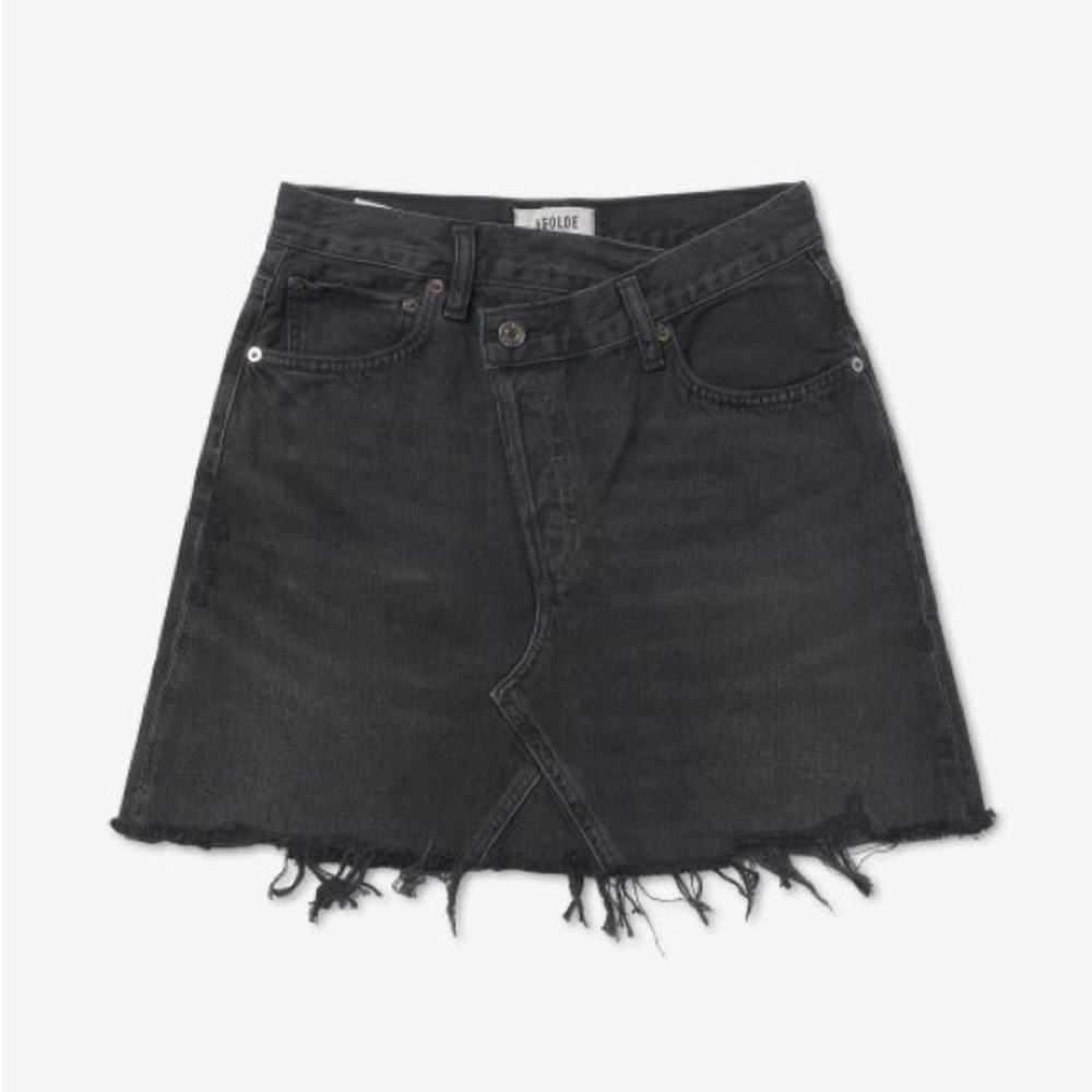 Agolde criss cross denim skirt black